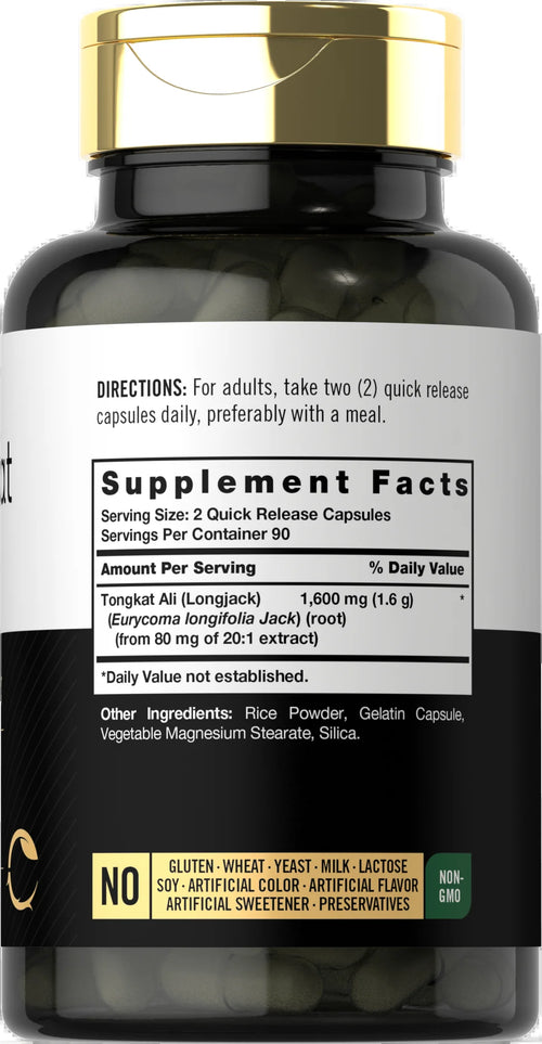 Tongkat Ali 1600Mg | 180 Capsules | Non-Gmo and Gluten Free Supplement | by